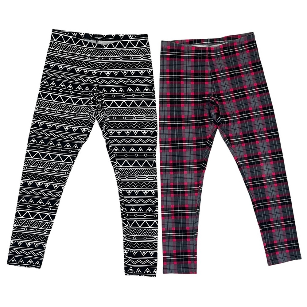Faded Glory Girls 2 Pack Leggings Geometric Aztec Plaid